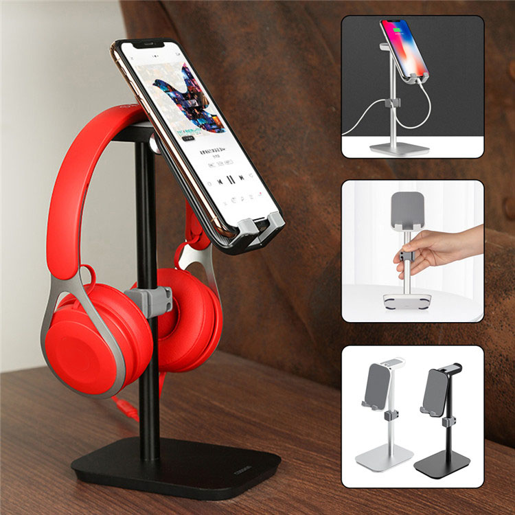 Aluminium Headphone Stand Mobile Phone Holder pikeun meja